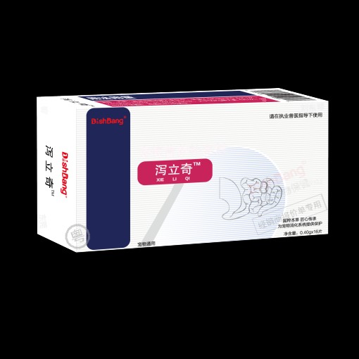 大梆泻立奇16片/盒。2027年8月3号，本品适用于宠物、犬猫湿热型血痢腹泻，猫瘟型腹泻的情况下提供营养供给，本品可促进小肠粘膜上皮细胞的再生和黏膜酶活性，调整肠道微生态平衡;产品中维生素K