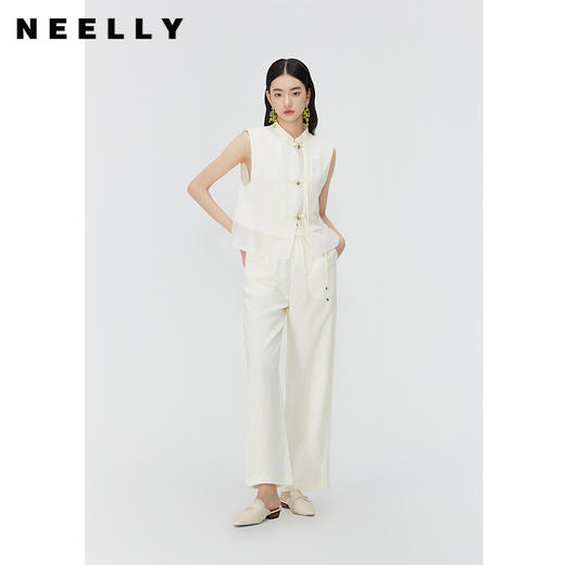 NEELLY纳俪商场同款新中式窄版阔腿裤女夏季轻薄垂顺直筒裤休闲裤N24045H01124 商品图0