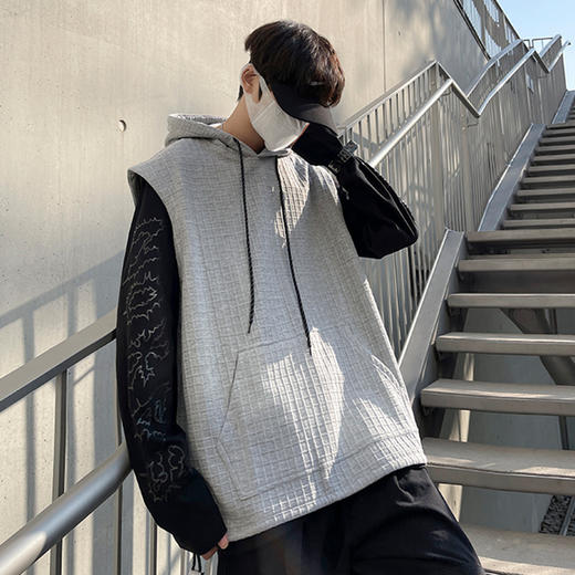 【新款DSY】大依优型大码连帽背心短袖T恤夏季加肥加大肥佬休闲宽松透气上衣男士半袖夏装 商品图1