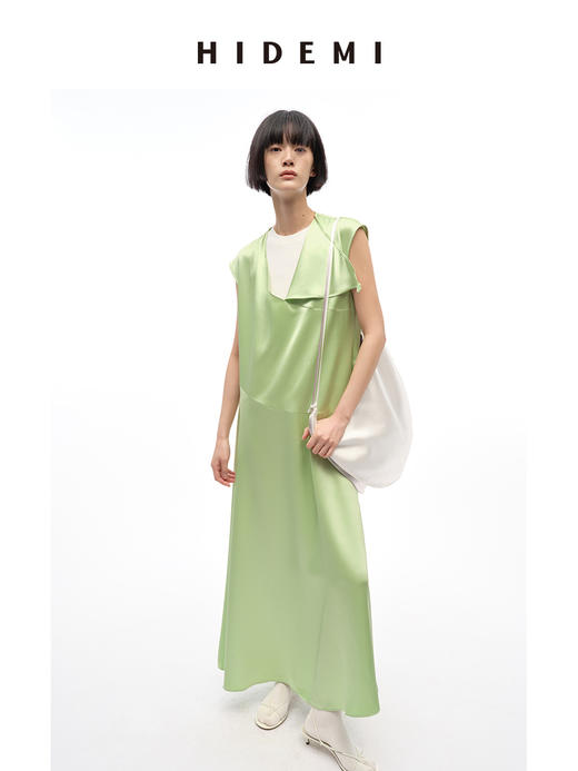 HIDEMI 极简不对称纽扣镂空设计感无袖缎面系列连衣裙/上衣 商品图5