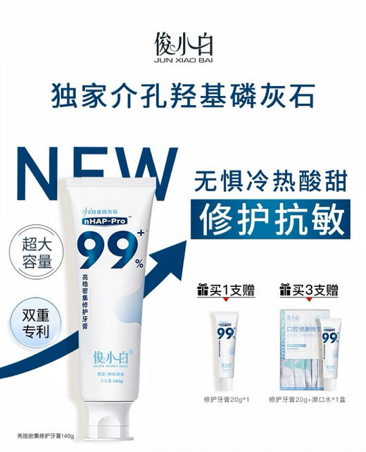 口腔专家权威推荐！俊小白美白牙膏去牙渍抑菌修护牙釉质防蛀护龈（26.11-12） 商品图1