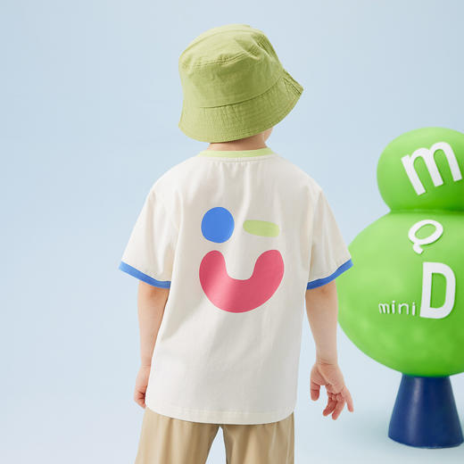 【冰冰棉】【80-140】【MQDmini】男童夏季短袖T恤保持微笑宽松休闲上衣 商品图0