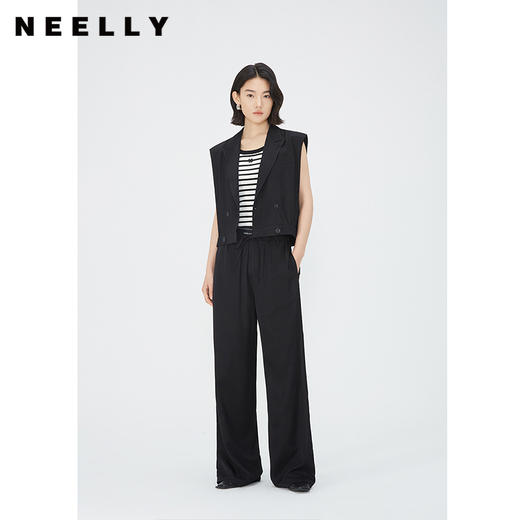 NEELLY纳俪商场同款V领双排扣马甲女夏季黑色洋气时髦高腰短外套N24051D01141 商品图0