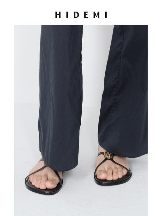 HIDEMI 昨日我是月亮系列月亮石交叉带设计感平底凉鞋 乌木棕/白色 商品图4