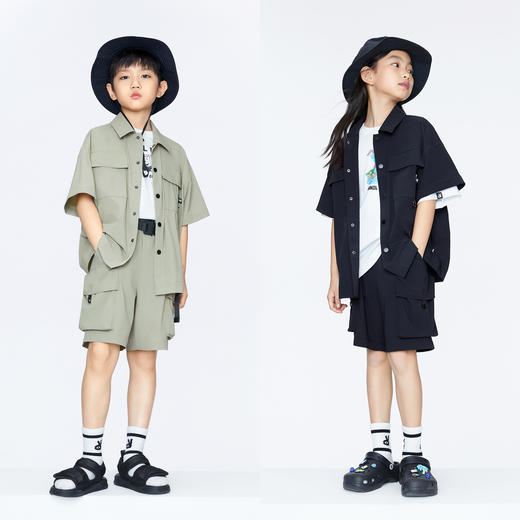 男童工装风衬衣短袖上衣BLUE新款安奈儿童装实体店同款AB421865 商品图3