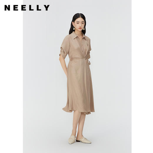 NEELLY纳俪商场同款收腰系带垂感连衣裙女夏通勤五分袖衬衫中长裙N24045Y01119 商品图1