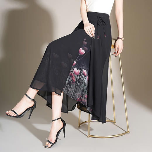 系带国风印花大摆裙，雪纺半身裙开衩裙子MYX-MTYR-2412-Y 商品图0