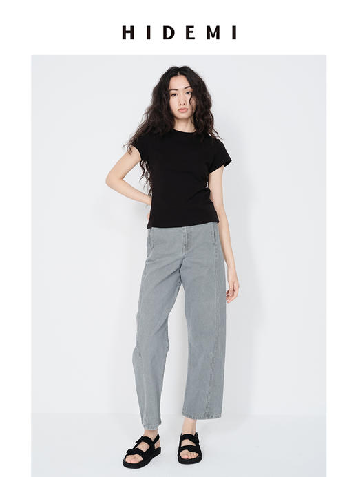 HIDEMI 【赵露思同款】圆领极简弹力自然棉短袖T恤 红色/黑色/碳灰/雾霾灰/白色 商品图10