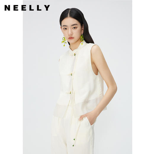 NEELLY纳俪商场同款新中式流苏盘扣无袖衬衫女夏季高级感立领马甲N24045D01106 商品图1