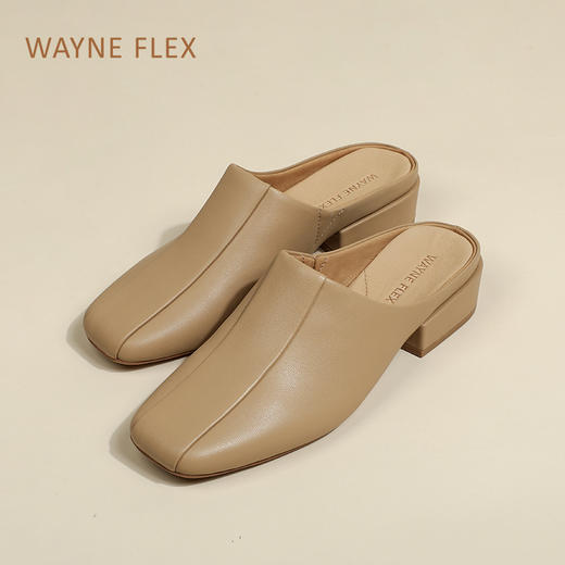 WAYNE FLEX韦恩鹿皮方头中低跟真皮包头经典平底穆勒拖懒人一脚蹬WF5155 商品图10