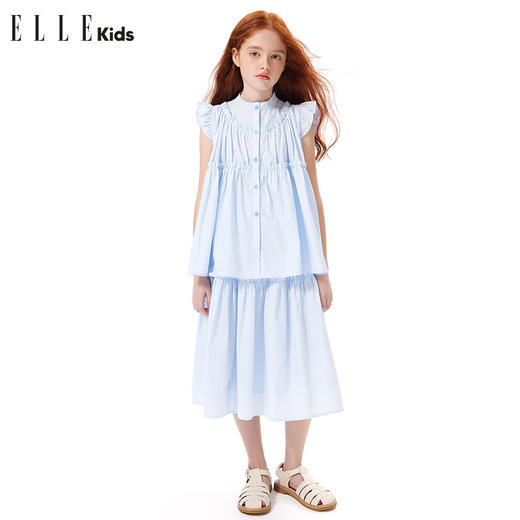 ELLEKIDS 童装  法式小飞袖木耳边棉布衬衫 商品图2