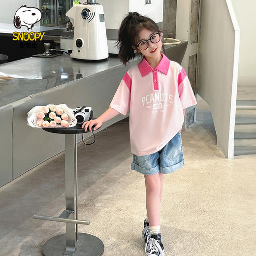 【130-165】【史努比】女童短袖学院风POLO衫中大童翻领T恤 商品图1
