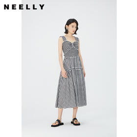 NEELLY纳俪商场同款黑白格吊带连衣裙女莱赛尔收腰显瘦度假风裙子N24051Y01146