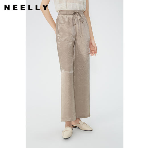 NEELLY纳俪商场同款夏季高腰阔腿休闲裤女宽松百搭松紧腰洋气长裤N24045H01123 商品图1