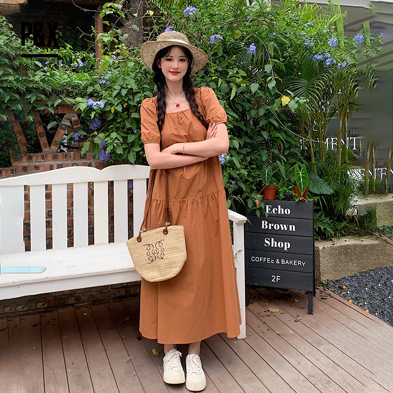 P&X设计师女装夏季宽松大码休闲连衣长裙824208260 焦糖色