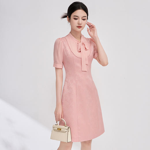 名媛气质小香风蝴蝶结，系带钉珠连衣裙WLZD-2413509 商品图0