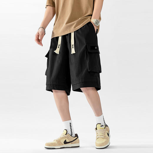 【新款DJR】大依优型大码五分裤工装短裤大号裤子弹力透气加肥加大夏季松紧腰宽松运动短裤沙滩裤 商品图0