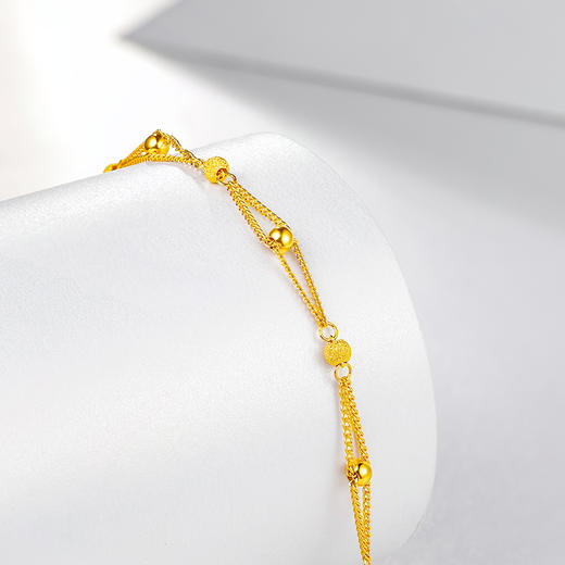 周六福黄金手链女足金转运珠光砂金珠双层手链计价送女友送女友礼物 商品图3