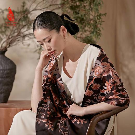 SAINTJOY/上久楷 宋锦围巾杜乐丽之花·深紫兰 深橘色 SCS20003 商品图4