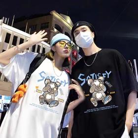 【限时价】喜出100%棉- 捂眼卡通熊 印花情侣T恤