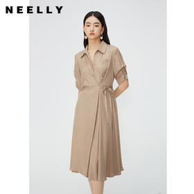 NEELLY纳俪商场同款收腰系带垂感连衣裙女夏通勤五分袖衬衫中长裙N24045Y01119