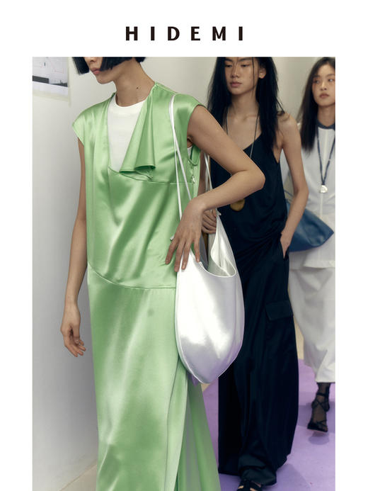 HIDEMI 极简不对称纽扣镂空设计感无袖缎面系列连衣裙/上衣 商品图1