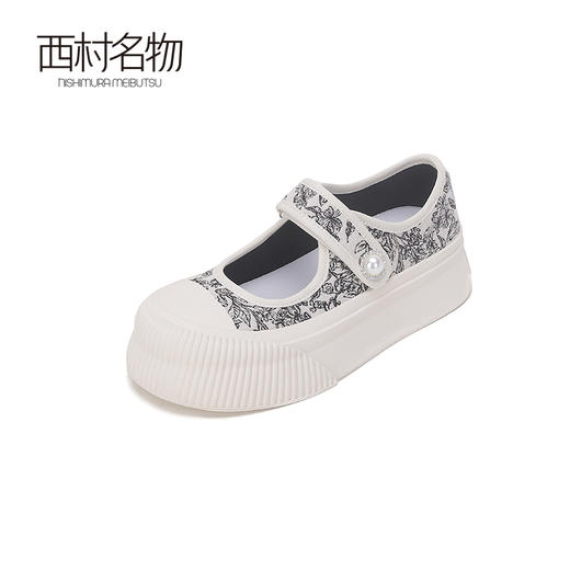 西村名物2024夏季休闲百搭玛丽珍厚底增高搭扣新中式松糕鞋女T24AE13561 商品图2