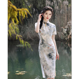 复古国风绸缎提花，中长款旗袍GX-21845