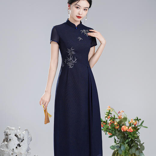 XGTQ24040枝竹2024夏装新款改良国风新中式绣花长款透气旗袍连衣裙 商品图2
