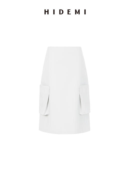 HIDEMI 小男孩系列极简口袋工装感中短款半身裙 白色/藏蓝色/军绿色 商品图11