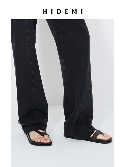 HIDEMI 极简夹脚设计感牛皮乌木棕厚底凉鞋 商品图4