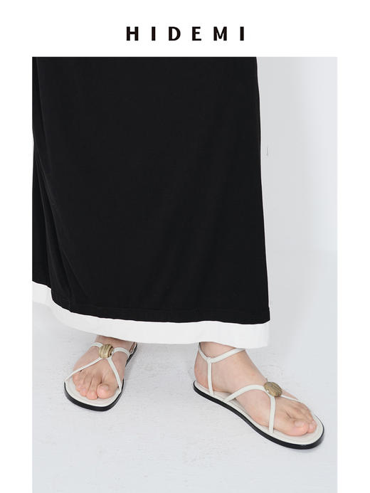 HIDEMI 昨日我是月亮系列月亮石交叉带设计感平底凉鞋 乌木棕/白色 商品图5