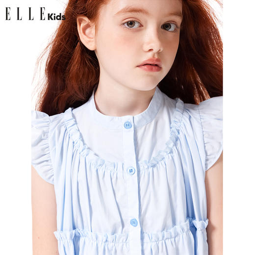 ELLEKIDS 童装  法式小飞袖木耳边棉布衬衫 商品图3