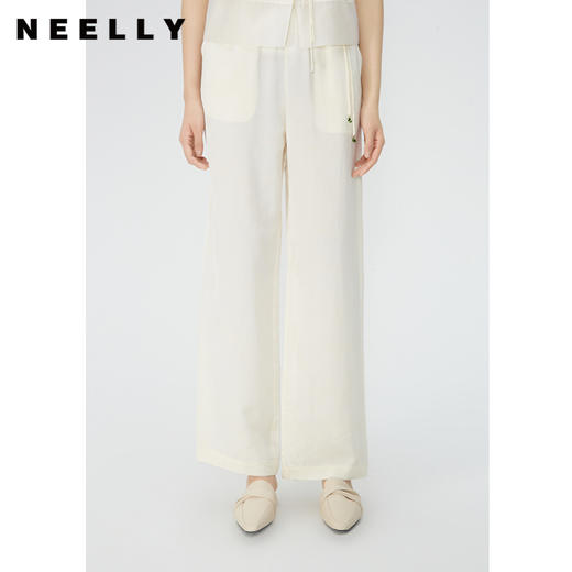 NEELLY纳俪商场同款新中式窄版阔腿裤女夏季轻薄垂顺直筒裤休闲裤N24045H01124 商品图2