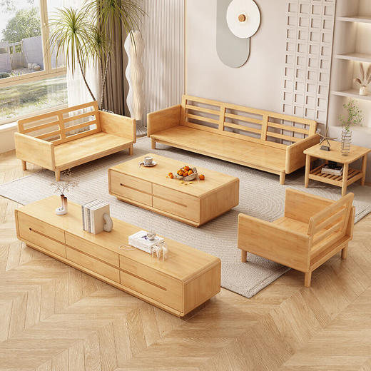 实木布艺沙发1186#胡桃色+白色面料（齐） 商品图3