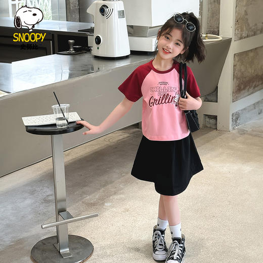 【130-160】【史努比】女童短款插肩袖修身T恤（95%棉 5%氨纶） 商品图5