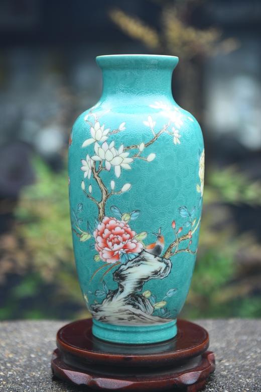 绿地扒花花鸟赏瓶 商品图0