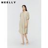 NEELLY纳俪商场同款桑蚕丝泡泡袖连衣裙女夏季气质V领中长直筒裙 商品缩略图0