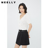 NEELLY纳俪商场同款短袖针织V领上衣女夏季百搭通勤单排扣白色T恤N24051A01134 商品缩略图2