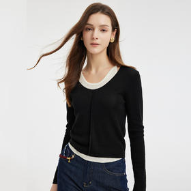 PE636斯尔丽2024新款撞色假两件轻薄显瘦时尚百搭针织上衣