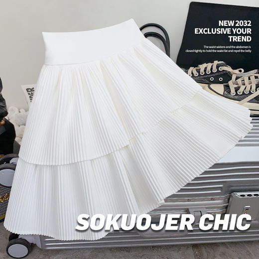 夏季【双层蛋糕裙】蓬蓬高腰半身裙 韩国气质甜美荷叶边短裙 防走光百褶裙 商品图5