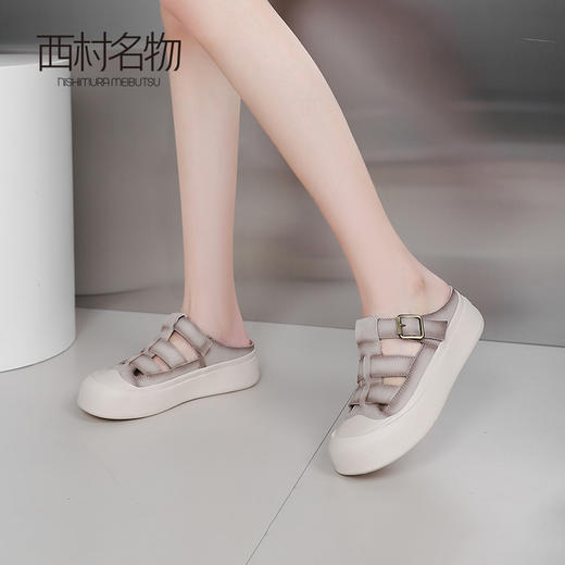西村名物2024夏季新品真皮包头镂空增高凉拖鞋女外穿时尚高级感T24AH11981 商品图2
