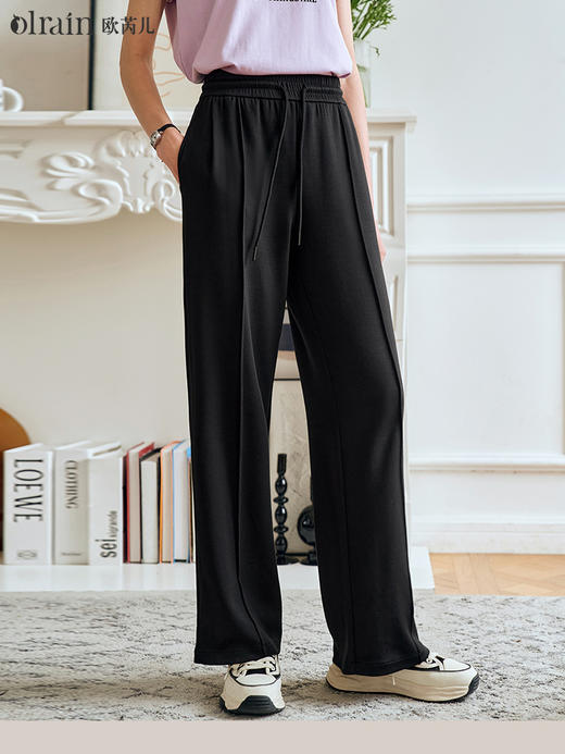 OLrain欧芮儿黑色直筒休闲裤女夏季2024年新款百搭显瘦垂感长裤 商品图0