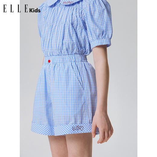 ELLEKIDS 童装 法式娃娃领格纹小衫短裤套装 商品图3