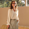 OLrain欧芮儿法式杏色雪纺衫女夏季2024年新款气质荷叶边V领衬衫 商品缩略图2
