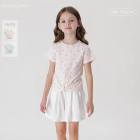 马克珍妮2024年夏装新款女童甜美草莓满印打结短袖T恤240739