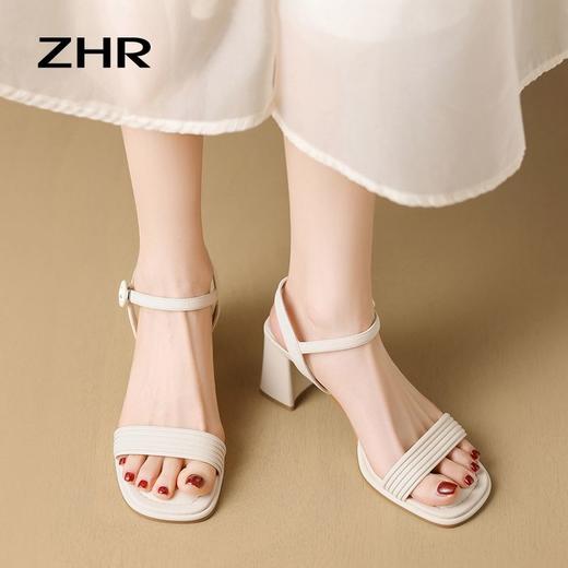 ZHR则则一字带粗跟凉鞋女2024夏季新款休闲百搭时装凉鞋通勤单鞋 商品图4