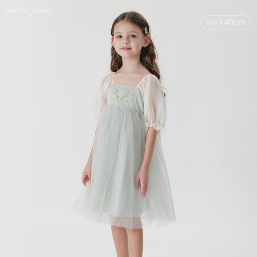 马克珍妮女童新中式汉服绣花网纱连衣裙儿童裙子夏装新款240877 商品图0