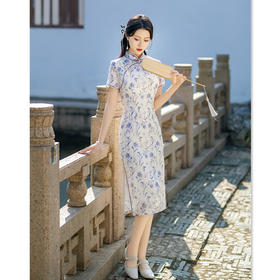 复古国风中长款短袖旗袍，年轻女士小个子日常中式旗袍GX-281735