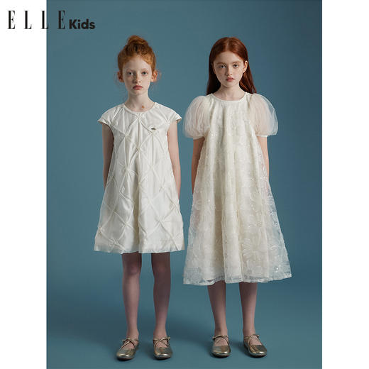 ELLEkids童装 法式重工花朵珠片泡泡袖生日party公主连衣裙 商品图2